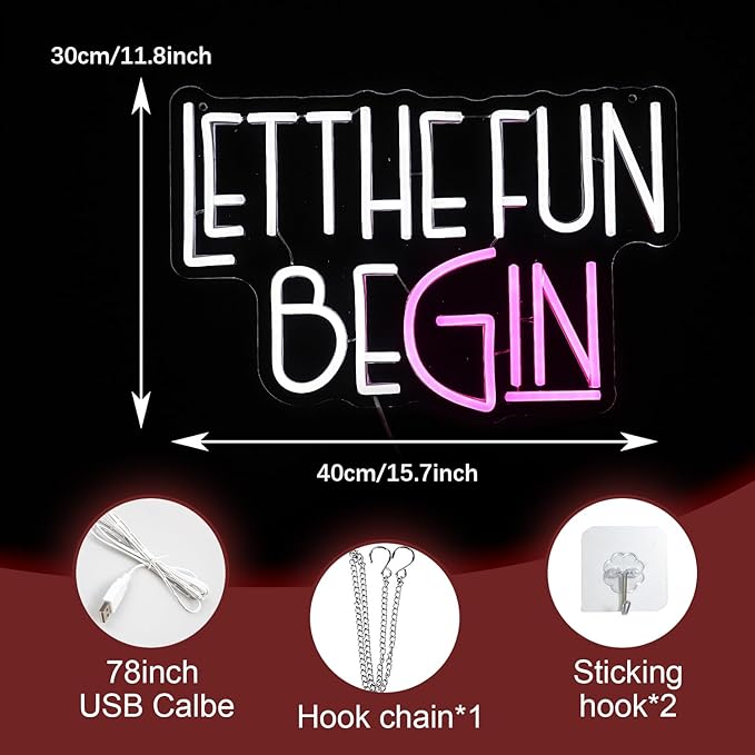 Let The Fun Begin Neon Sign USB Powered White Pink Fun Light Up Sign - Image 2