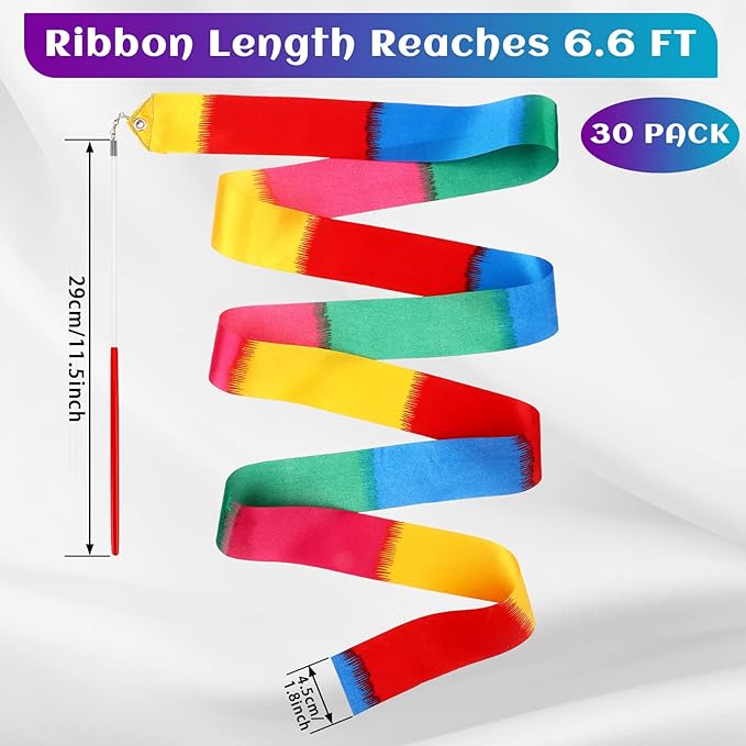 Sratte 30 Pieces Rainbow Dancing Ribbons 78.74 Inches Long Rhythmic Gymnastics - Image 2