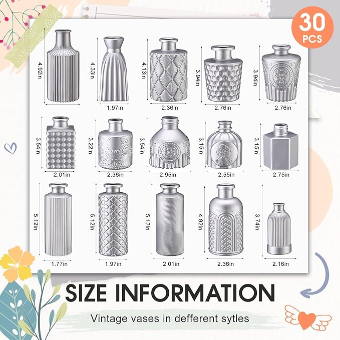 Yaomiao 30 Pcs Vases Bulk Colored Flower Glass Vases Bud Vintage Colored Glass - Image 2