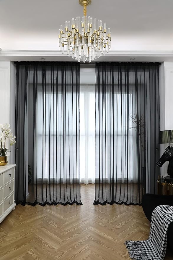 Window Black Sheer Curtains 48 Inches Width 84 Inches Long 2 Panels Sheer - Image 2