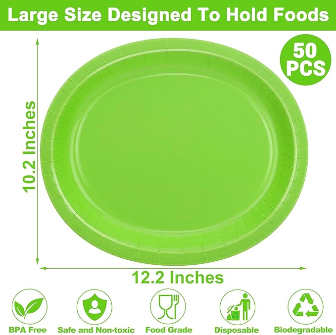 QZYL 50 Pcs Party Decorations, 12.2'' X 10.2'' Oval Large Paper Plates - Image 2