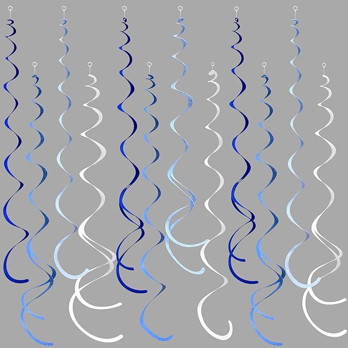 36 Pcs Blue Hanging Swirl Decorations Ombre Royal Blue White Felt Swirl by pinkblume