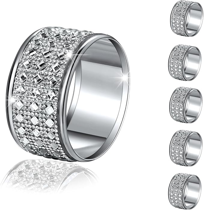 Silver Diamond Napkin Ring Set of 12 Rhinestone Crystal Glass Framed Napkin by RAYYXP