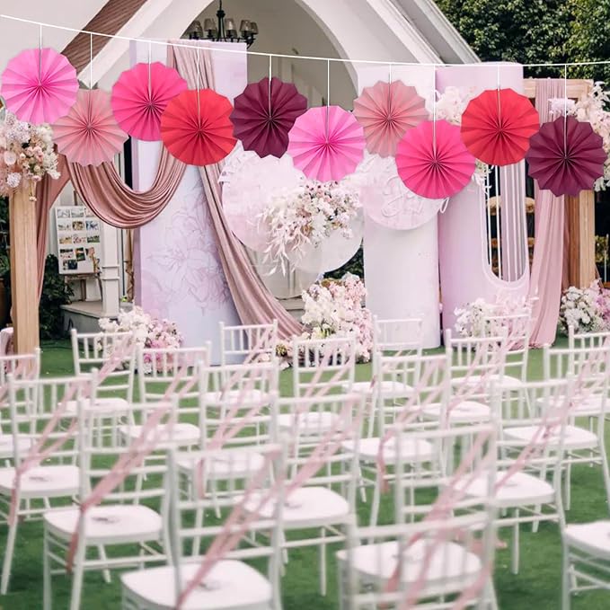 Pink Party Decorations, Baby Shower Decorations Party Paper Fans Bulk 8in - Image 6