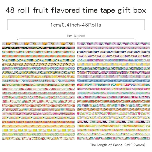 48 Rolls Fruit Theme Washi Tape Set, Writable Decorative Tapes - Image 2