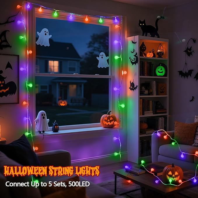 Connectable Orange Purple and Green Halloween Lights Outdoor Indoor - 43FT - Image 6