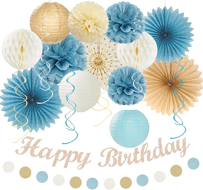 Light-Dusty Blue Beige-Champagne Women Birthday-Decorations by Huglony