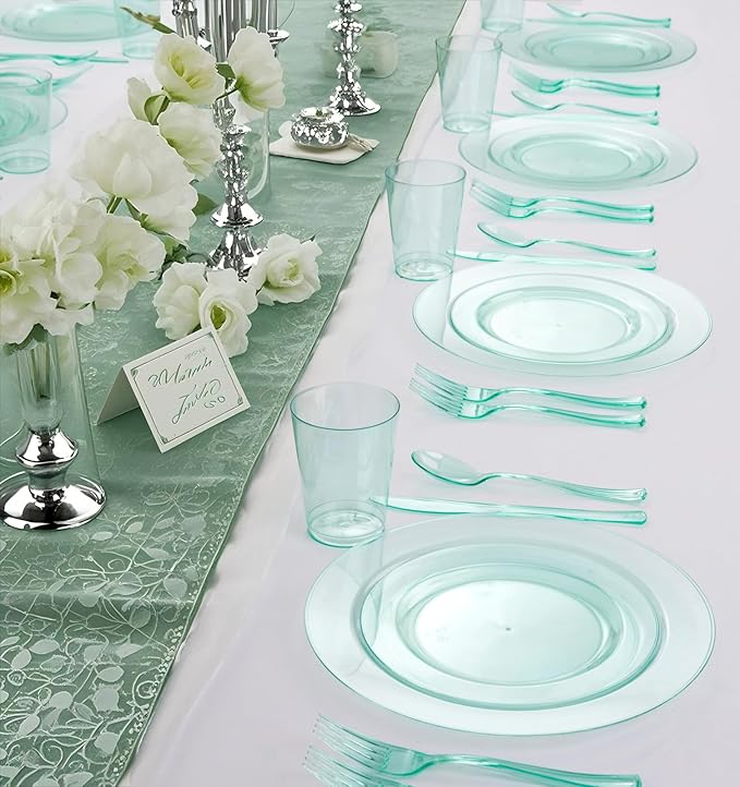 WDF 180 Pieces Green Plastic Silverware Disposable - Image 4
