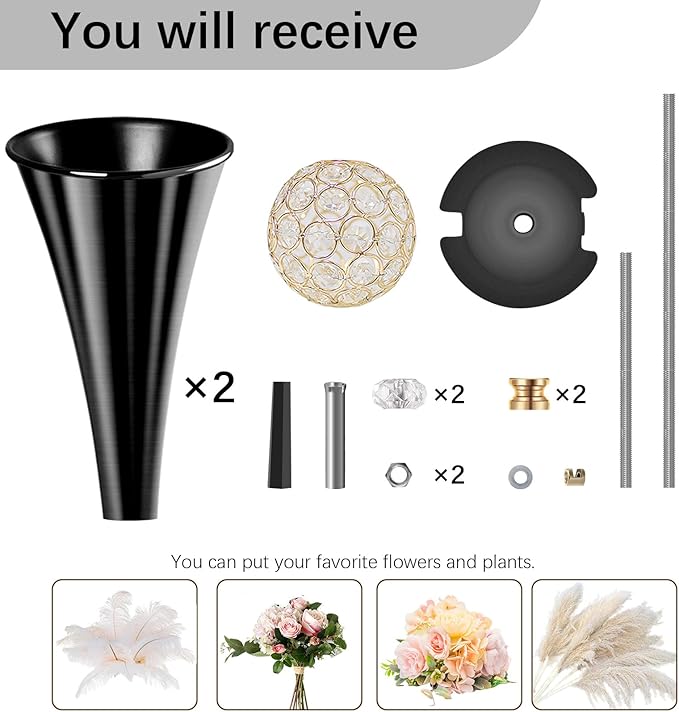 VIJIV Black Tall Crystal Flower Vases - Image 4