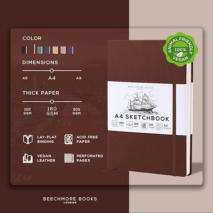 Beechmore Books A4 Sketchbook – 8.5x11 Premium Vegan Leather Bound Large Sketch - Image 2