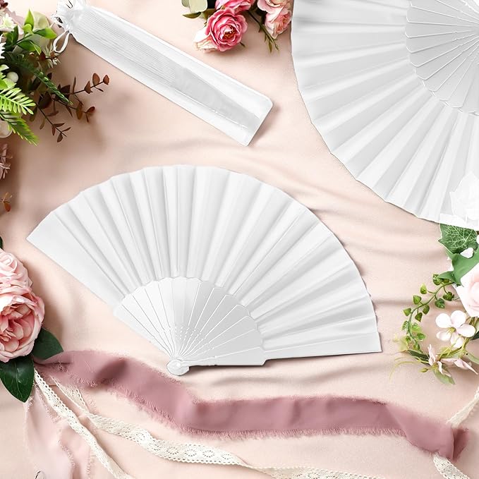 Wenqik 120 Pcs Wedding Folding Hand Fans Bulk Silk Fabric Chinese Handheld - Image 3