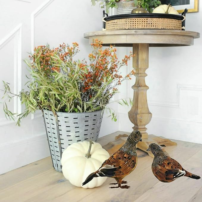 naturevibe 7.5 Inches Feathered Quail Set of 2 Fall Decorations, Artificial - Image 5