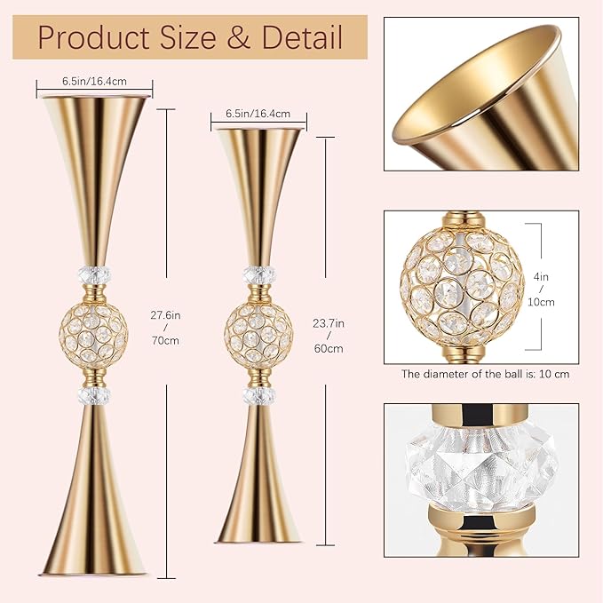 VIJIV Gold Crystal Flower Vases - Image 3