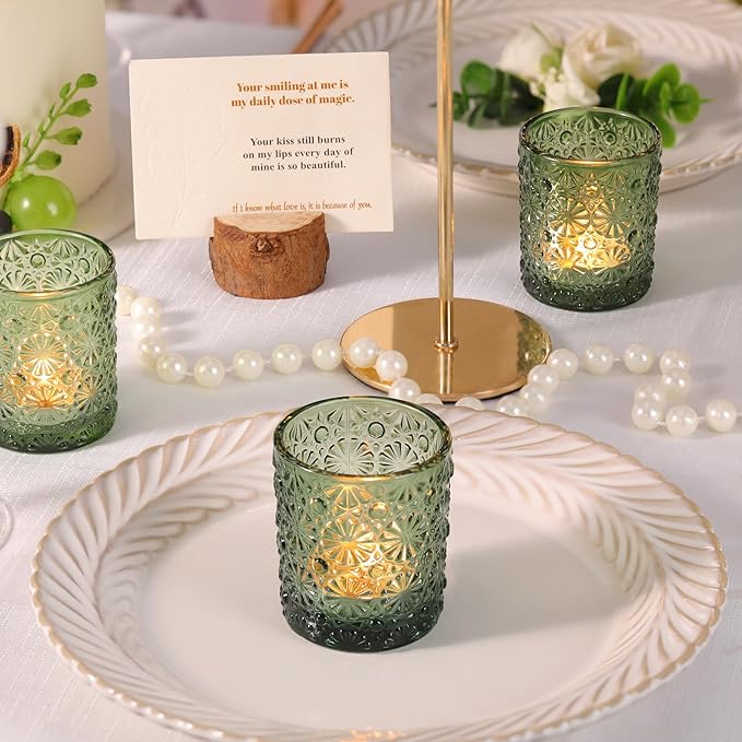 Green Votive Candle Holder Set of 36, Flower Tea Lights Candles Holders - Image 2