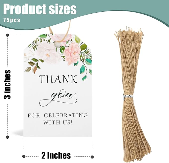 SallyFashion 75PCS Thank You Gift Tags, 2x3inch Floral Personalized Gift Tags - Image 2