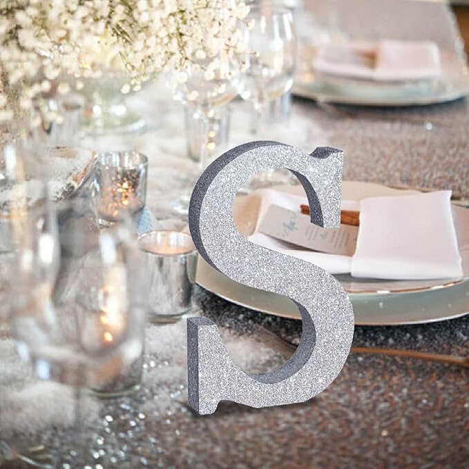 TONIFUL 8 Inch Silver Glitter Letter S Table Centerpiece A-Z Silver Birthday - Image 8