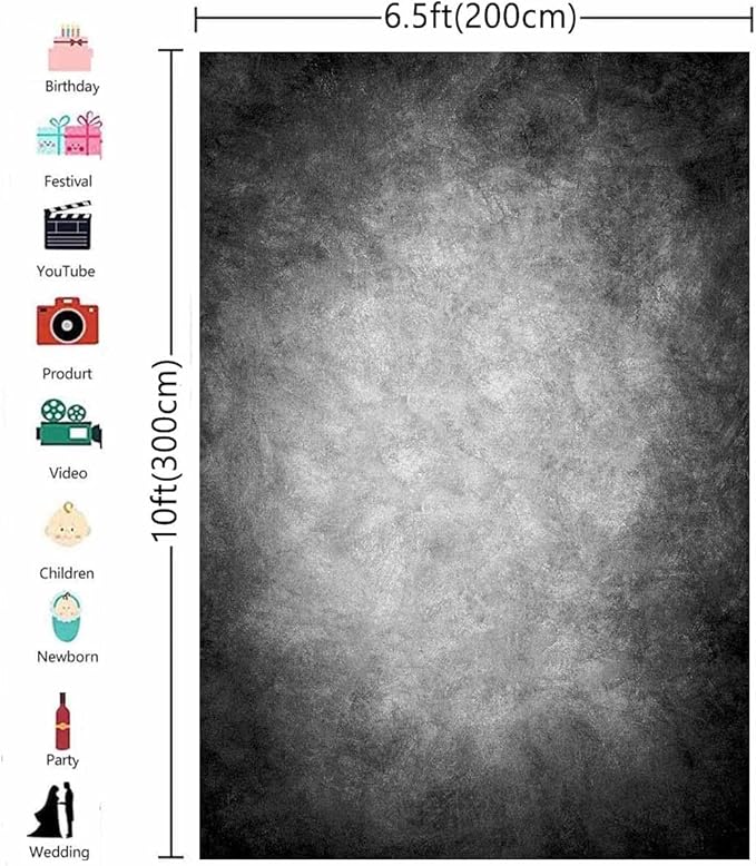6.5x10ft Abstract Black Gray Portrait Photography Backdrops Photo Studio Prop - Image 4