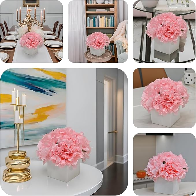 LADADA Artificial Flowers in Square White Ceramic Vase, Fake Peony Bouquet - Image 4