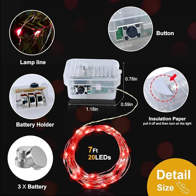 pozzolanas 8 Pack Red Battery Operated String Lights - 7ft Waterproof Fairy - Image 5