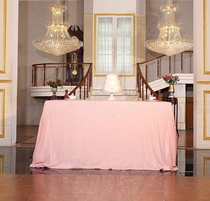 SquarePie Sequin Tablecloth 50 x 72 Inch Pink Sparkly Table Linen - Image 3