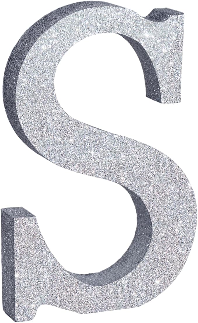 TONIFUL 8 Inch Silver Glitter Letter S Table Centerpiece A-Z Silver Birthday by TONIFUL