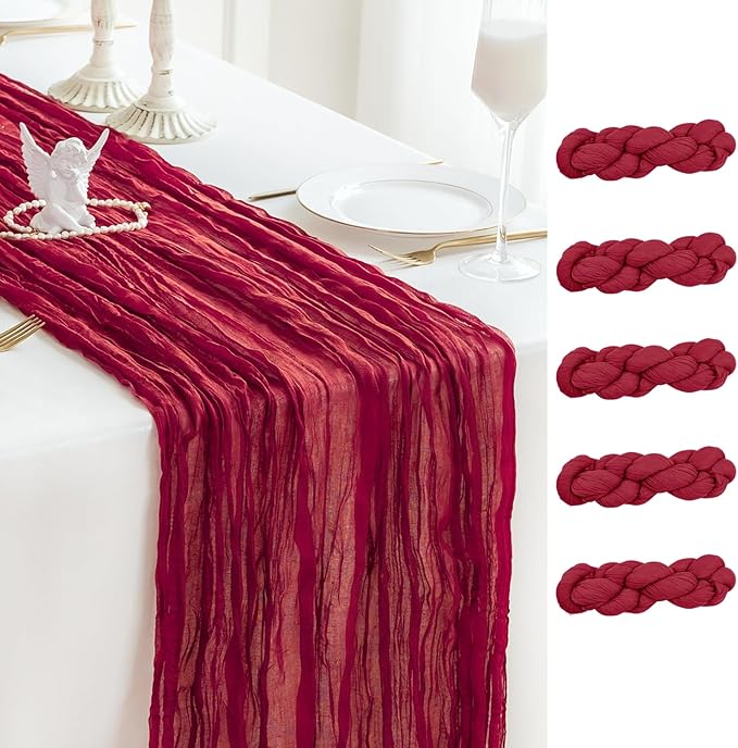 Sioloc Burgundy Red Cheesecloth Table Runner Fall Autumn Decor by HEALTHYCOMFORTLIFE