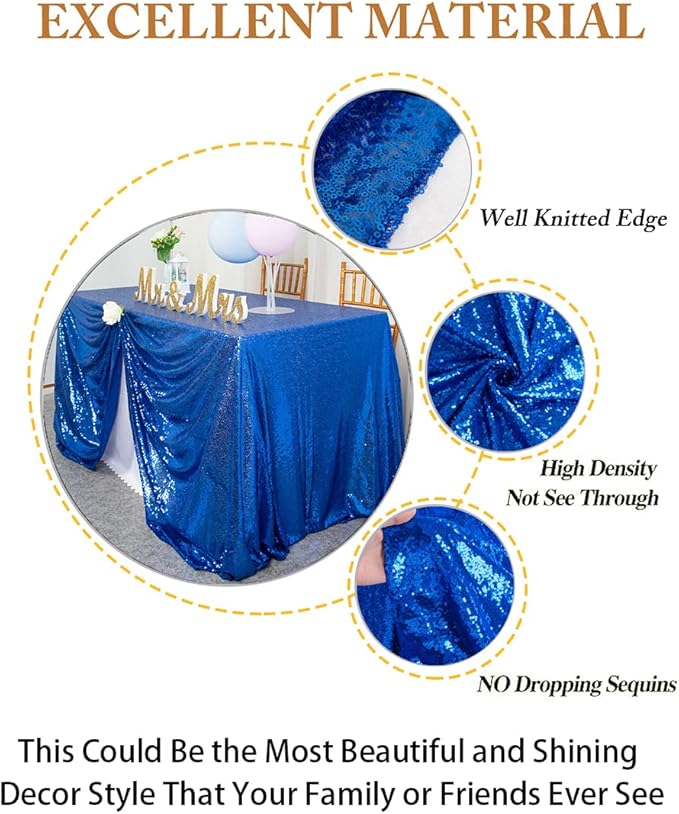 ShinyBeauty Square Tablecloth 72x72-Inch Sequin Tablecloth Overlay Royal Blue - Image 4