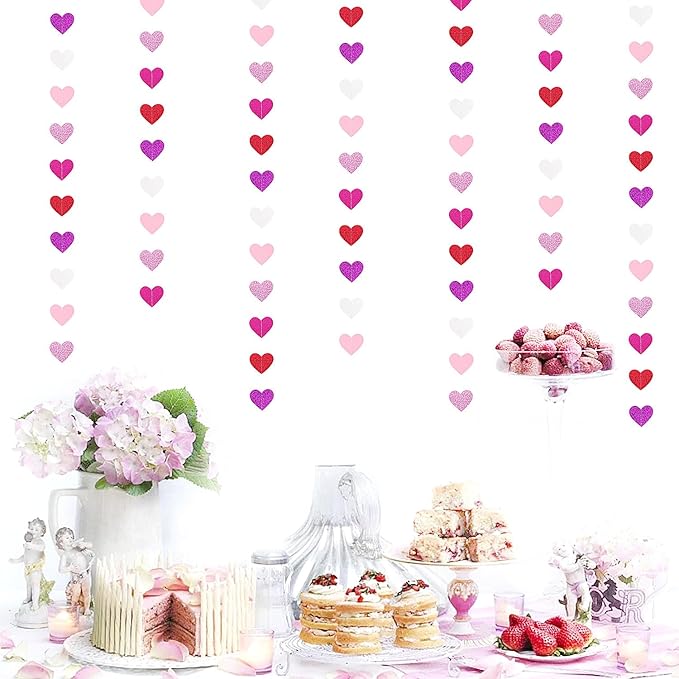 Purple Hot-Pink Red Party-Decoration Heart-Garland - 52ft Galentines Hanging - Image 2