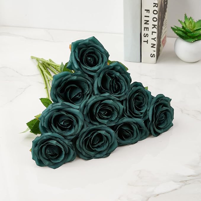 Artificial Rose 10pcs Open Flower Bouquet Faux Rose Stems - Image 5
