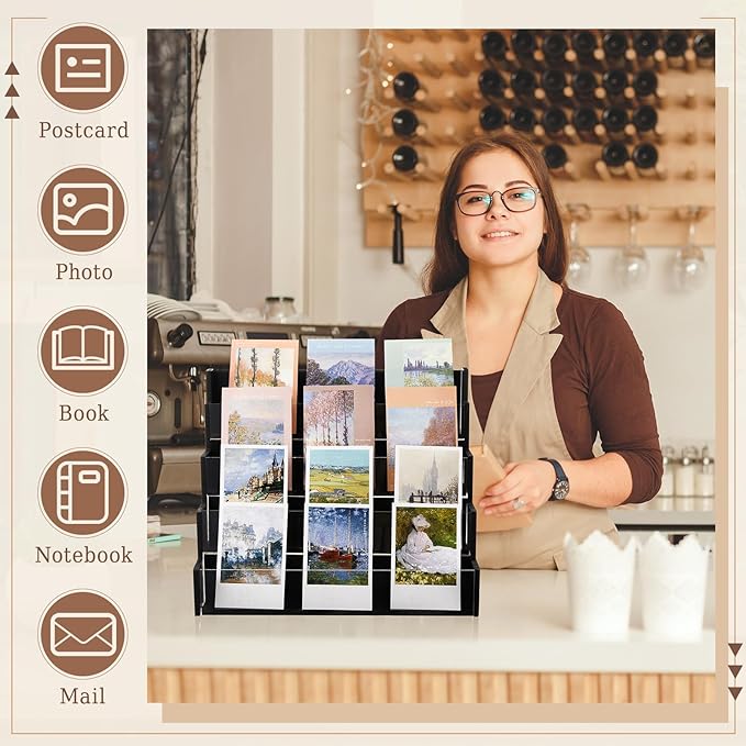4 Tier Greeting Card Display Stand Black Bamboo and Acrylic Sticker Display - Image 6