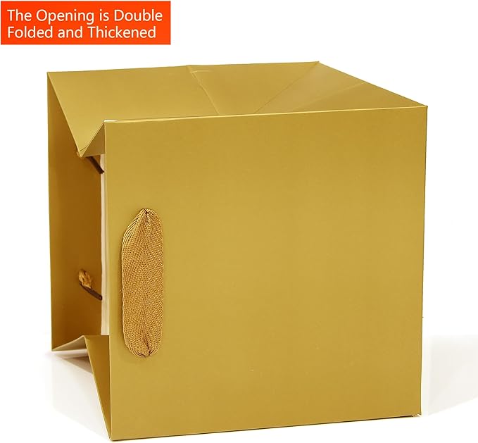 Gold Square Gift Bag 10 in Paper Gift Box Large Square Bottom Kraft Paper Bags - Image 3
