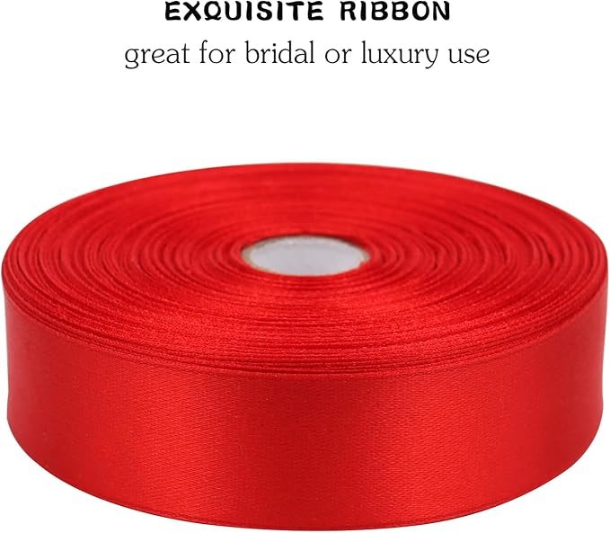 Red Solid Satin Ribbon 1 Inch 50 Yards Solid Polyester Fabric Ribbon - Image 4