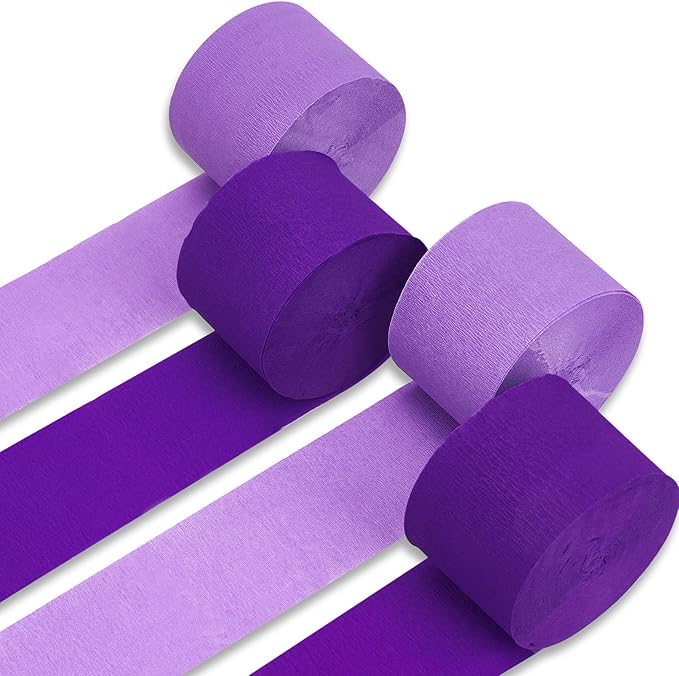 PartyWoo Crepe Paper Streamers 4 Rolls 328ft, Pack of Shades of Purple Crepe by PartyWoo