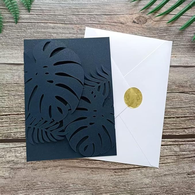 Navy Blue Laser Invitation Card, Palme Invitation Jacket - Image 5