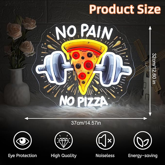 Lucunstar Gym Neon Sign No Pain No Pizza UV Printed Light Signs - Image 3