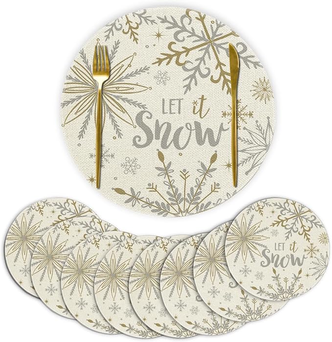 Artoid Mode Beige Snowflake Let It Snow Winter Placemats Set of 8, 14 Inch by ArtoidMode