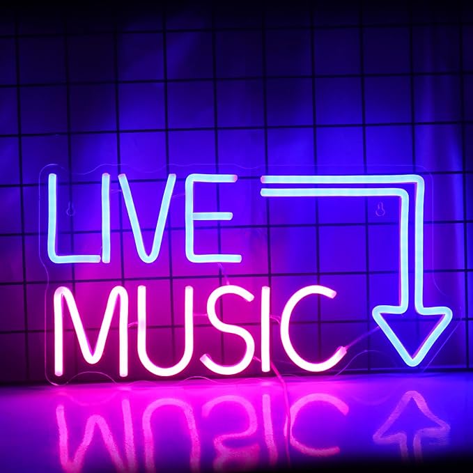 Live Music Neon Sign LED Neon Sign Large Blue and Pink Words by Wanxing