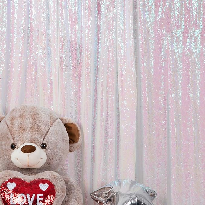 JYFLZQ White Iridescent Sequin Backdrop Curtains 6ft x 8ft 1 Panel Glitter by JYFLZQ