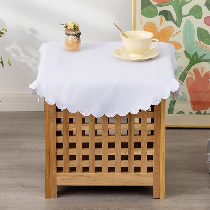 Small Round White Tablecloth 24 Inch Polyester Fabric Washable Table Cover - Image 2