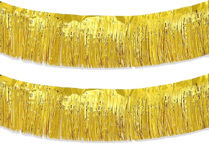 Gold Foil Fringe Garland 10FT 2packs, Metallic Foil Tinsel Fringe Banners by Acuteye