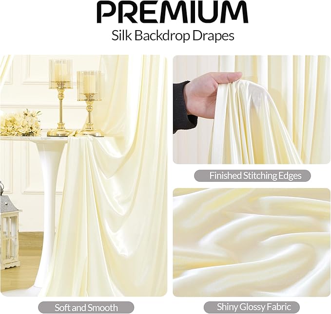 Champagne Satin Backdrop Curtains 2 Panels - Image 2