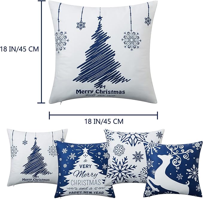 NANAN Christmas Pillow Covers 18X18 Inch Set of 4 Navy Blue Christmas Pillow - Image 4
