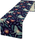 Moth Table Runner, Retro Boho Aesthetic Blue Moth Magic Table Runner by Unknown