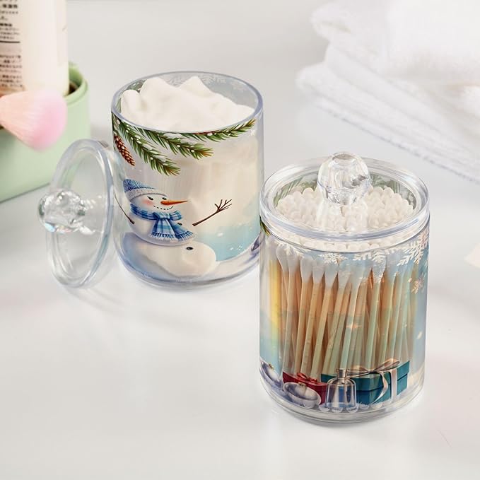 Gredecor Christmas Winter Qtip Holder Dispenser 2 Pack Snowman Snowflake Pine - Image 4