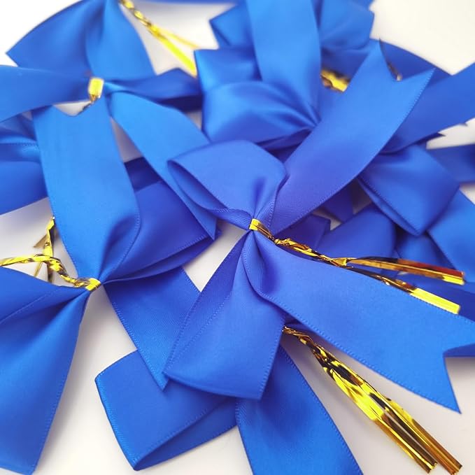 50pcs 3-1/2 Inch Blue Satin Ribbon Bows - Image 5