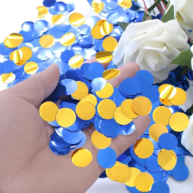 Gold and Blue Round Foil Confetti Beautiful Metallic Table Confetti - Image 2