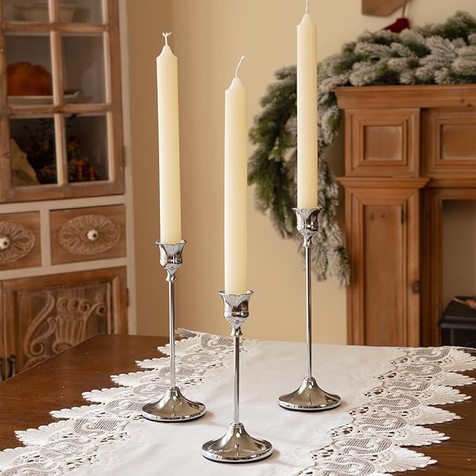 CHILL RECIPE Silver Taper Candle Stick Holders Tall Candle Holder, Vintage - Image 5