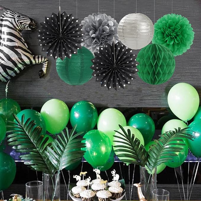 Black-Green Silver Party-Decorations Streamers Lanterns - Image 2