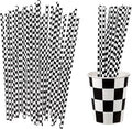 50 Pcs Checkered Flag Paper Straws Racing Car Straws Black and White Checkered by EaciTown