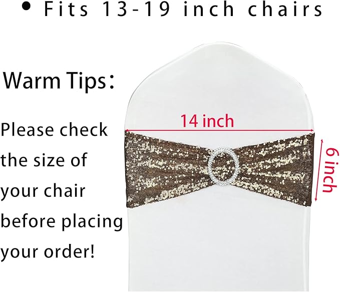 25 Pcs Chair Sashes Sequin Stretch Chair Bands Spandex Polyester Bows - Image 2